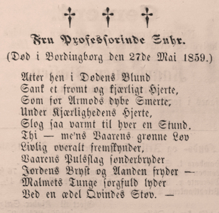Første vers af mindedigtet.